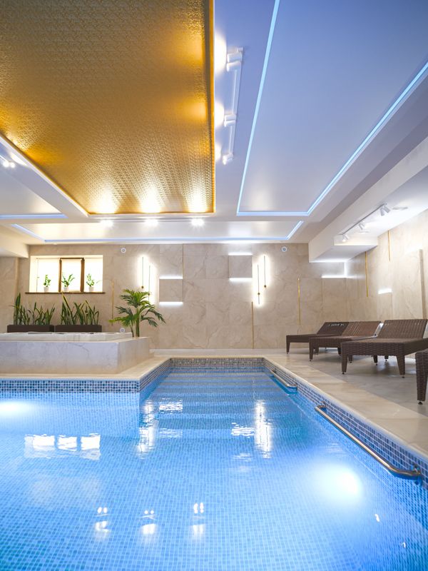 An indoor spa pool area