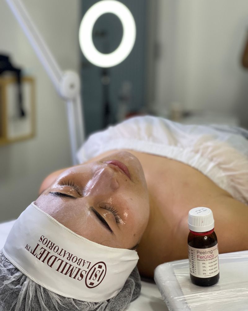 A facial peel treatment in progress